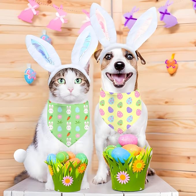 Easter Dog Bandana, 2 Pack Adjustable Holiday Party Birthday Pets Rabbit Easter - Image 3