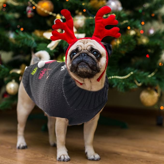 Christmas Dog Sweaters Xmas Pet Outfit Clothes Cute Black Snowman Costume Puppy - Image 7