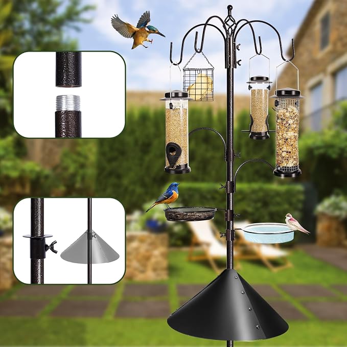 6-Hook Bird Feeding Station Kit Wild Bird Feeder Stand Pole, Mesh Tray and - Image 4