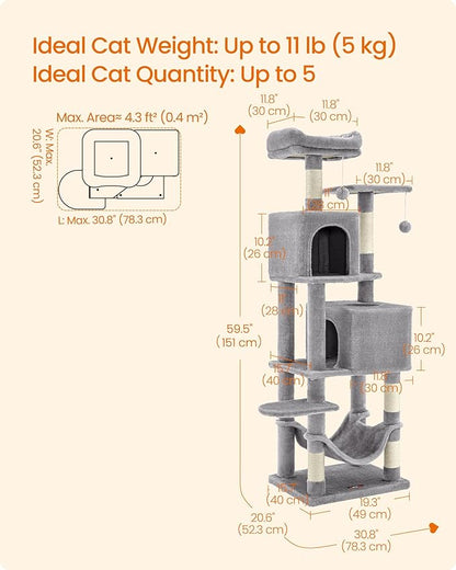 Feandrea Cat Tree, 59.5-Inch Tall Cat Tower, Plush Multi-Level Condo - Image 5