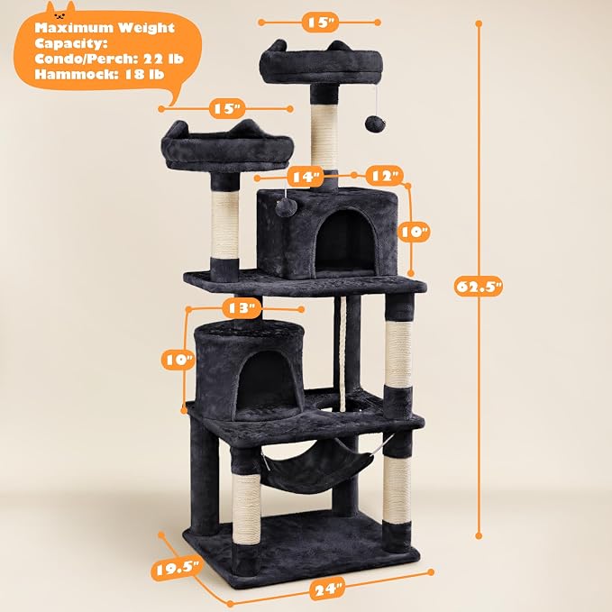 Yaheetech 62.5inches Cat Tree Cat Tower Cat Condo - Image 7