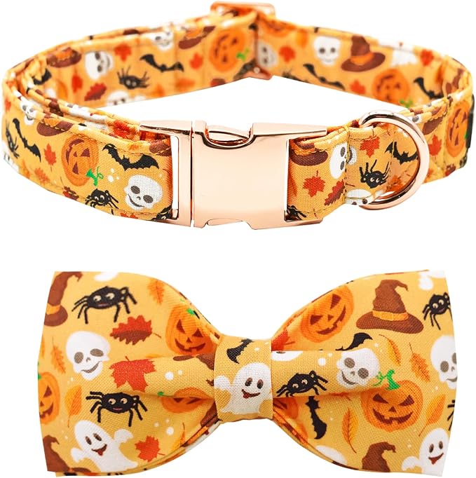 Halloween Dog Collar, Pet Collar Bow Fall Puppy Collar Girl Boy Holiday Pet by BoboRainbow