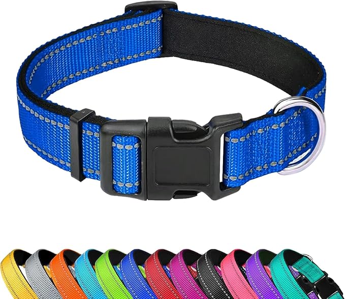 Reflective Dog Collar, Adjustable Soft Neoprene Padded Nylon Pet Collars by PWOD