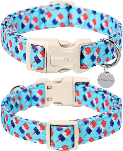 DOGWONG Cotton Dog Collar, Rainbow Dog Collar Durable Soft Natural Fabric Pet - Image 2