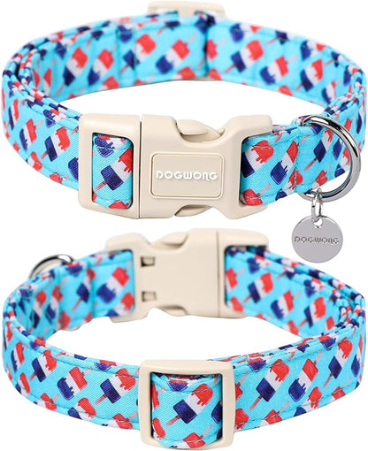 DOGWONG Cotton Dog Collar, Rainbow Dog Collar Durable Soft Natural Fabric Pet - Image 2