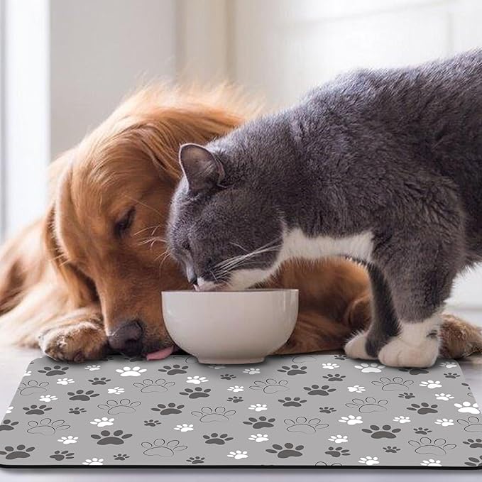 Dog Food Mat, Absorbent Water Bowl Mats Cat Pet Feeding Placemats Light Gray 24 - Image 7