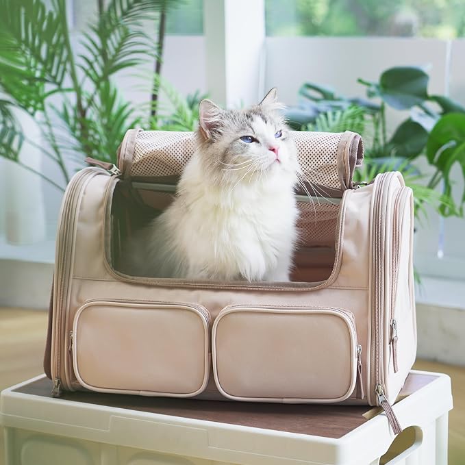 FUKUMARU Cat Carrier, 4 Mesh Windows Small Dog Carrier, 4 Storage Pockets Cat - Image 8