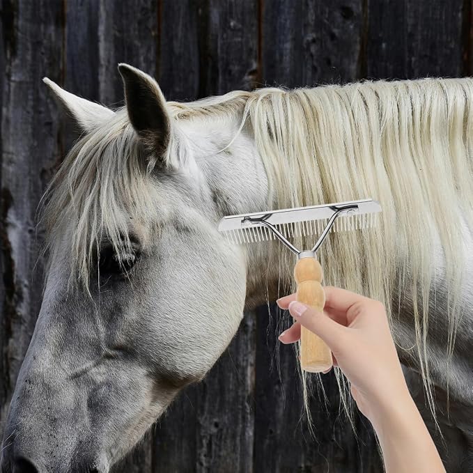 iplusmile Horse Hair Comb with Wooden Handle Ergonomic Non-Slip Pet Grooming - Image 6