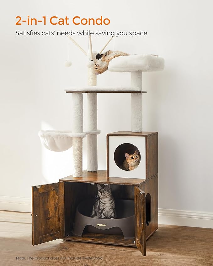 Feandrea Cat Tree with Litter Box Enclosure, 59-Inch Modern Cat Tower, 2-in-1 - Image 3