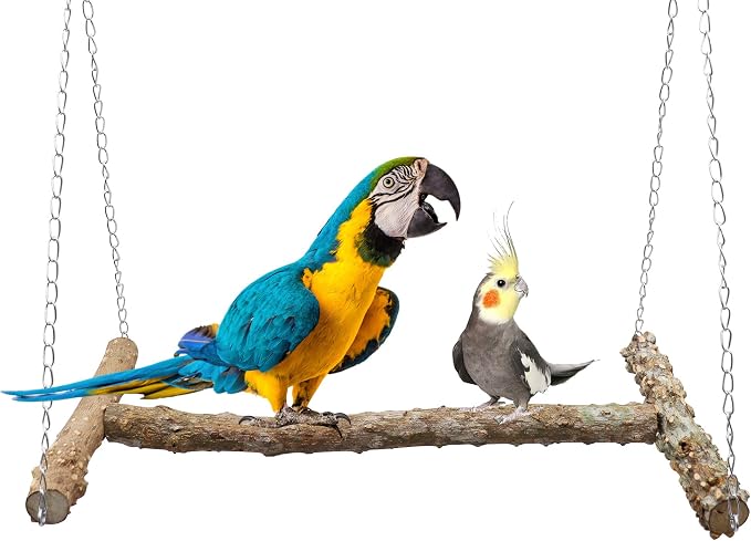 Large Bird Perch Swing Toy, Natural Pepper Wood Parrot Perch Stand Toy by Dnoifne