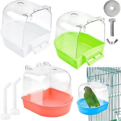 Supkiir 4Pcs Clear Bird Bath for Cage, Parakeet Bath Cage Accessories by Supkiir