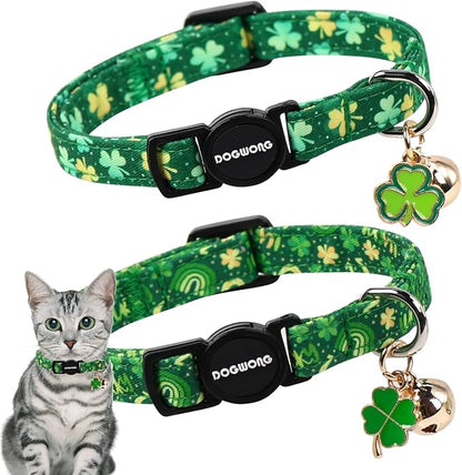2 Pack St.Patrick's Day Kitten Collars, DOGWONG Cute Shamrock Breakaway Kitty by DOGWONG