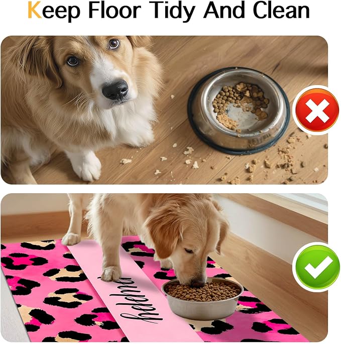 Puppy Feeding Mat 24x16 inch Hot Pink Leopard Print Pet Bowl Placemat Non Slip - Image 8