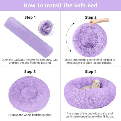 Dog Bed for Small Medium Large Dogs, 20 inch Calming Dogs Bed, Washable-Round - Image 6