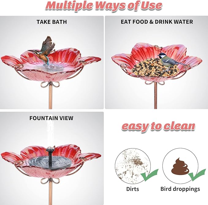 MUMTOP Bird Baths for Outdoors Glass Bird Bath Bowl Outdoor Bird Feeder Flower - Image 5