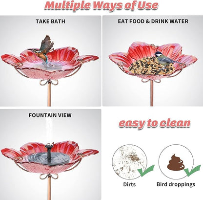 MUMTOP Bird Baths for Outdoors Glass Bird Bath Bowl Outdoor Bird Feeder Flower - Image 5