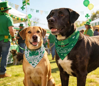 St. Patrick's Day Dog Bandanas Set 2PCS-Large, Featuring Irish Shamrock & Plaid - Image 6