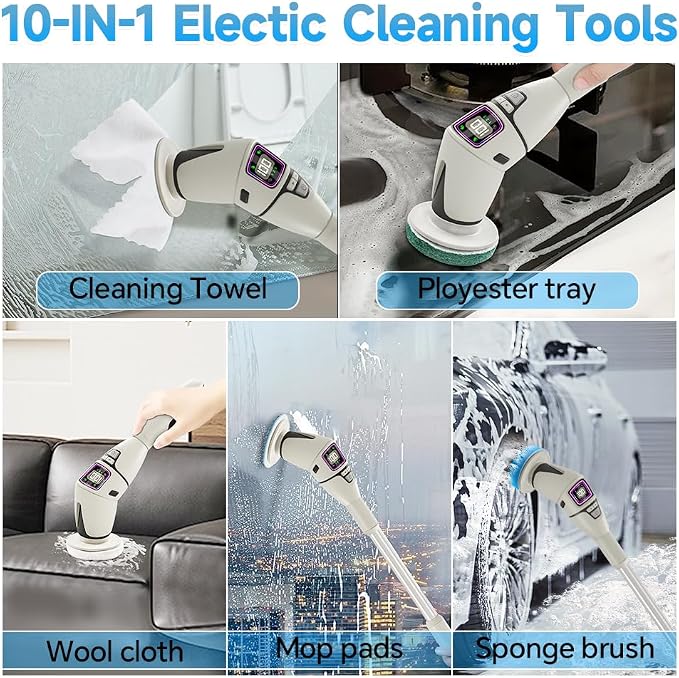 10-in-1 Electric Spin Scrubber for Cleaning, Voice Broadcast Rechargeable Power - Image 8