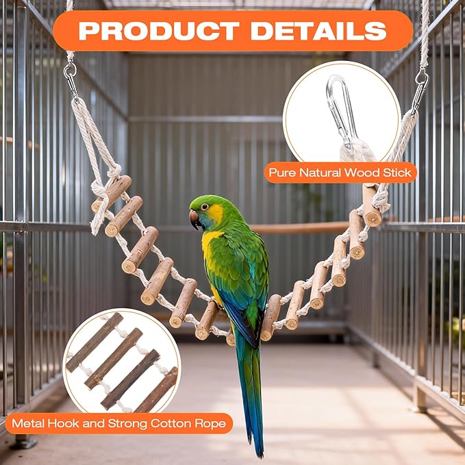 Naturals Rope Wooden Ladder Bird Swing - Image 3