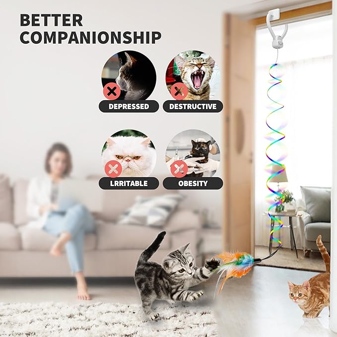 Interactive Cat Toys for Indoor Cats, Automatic Hanging Door Feather Toy Mouse - Image 7