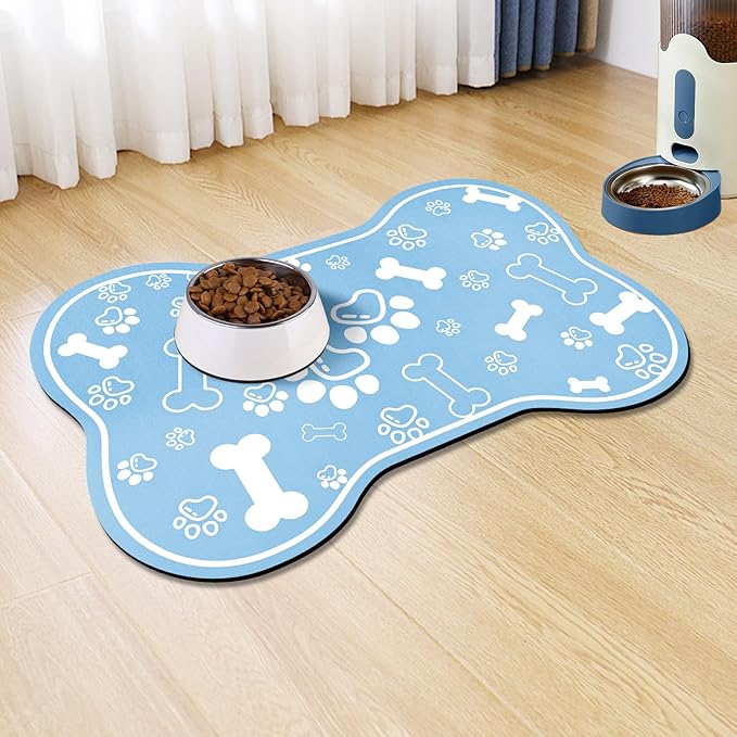 Dog Cat Mat for Food and Water, Rapid Absorbent Pet Feeding Mat, Bone Shaped by VoanosHome