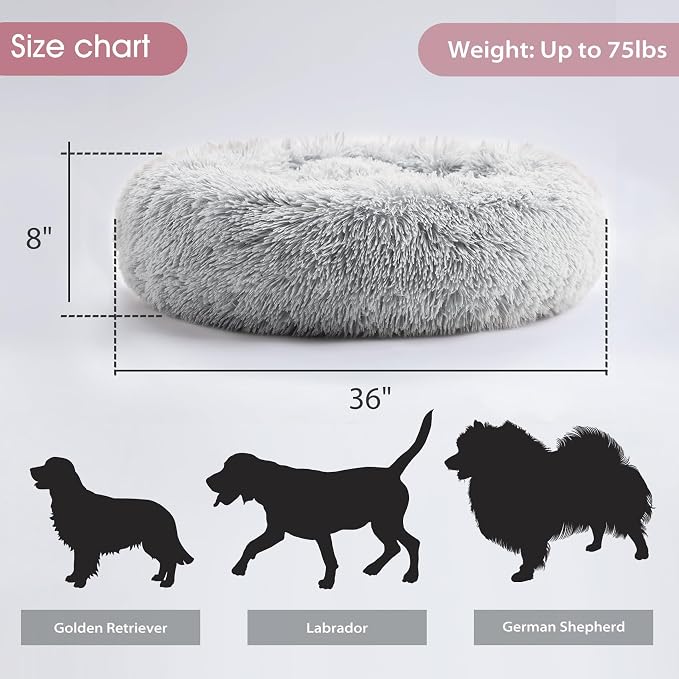 Calming Dog Bed & Cat Bed, Anti-Anxiety Donut Dog Cuddler Bed, Warming Cozy - Image 5