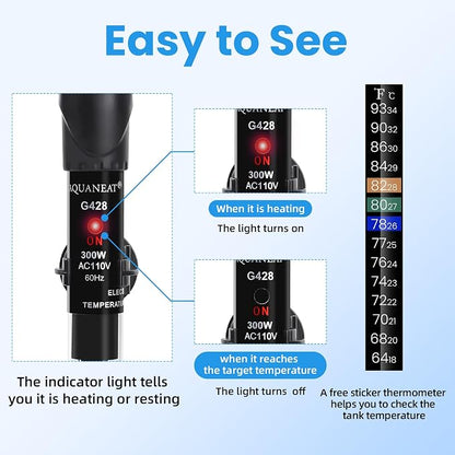 AQUANEAT Aquarium Heater, 300W Fish Tank Heater, Adjustable Submersible Water - Image 7
