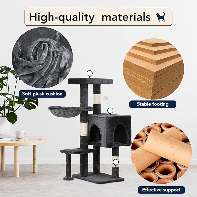 BestPet | 37" Cat Tree Tower | Light Gray | Sturdy Multi-Level Cat Tree - Image 4