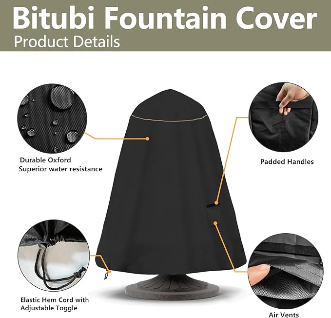 Bitubi Fountain Cover（36"x42"） 600D Oxford Cloth Garden Fountain Statue - Image 4
