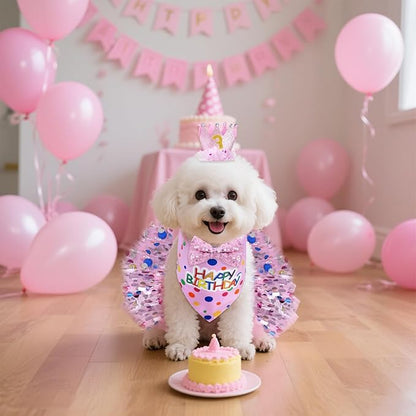 hoyuwak Dog Birthday Party Supplies Girl Dog Birthday Bandana Tutu Set Cute Hat - Image 6