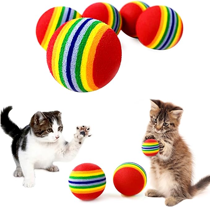 PET SHOW 10pcs 1.38" Red Rainbow Cat Toy Balls Soft EVA Foam Interactive Indoor by PETSHOW
