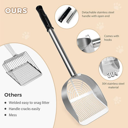 Cat Litter Scoop Deep Shovel, Detachable Long Handle Litter Scooper, Metal Cat - Image 3