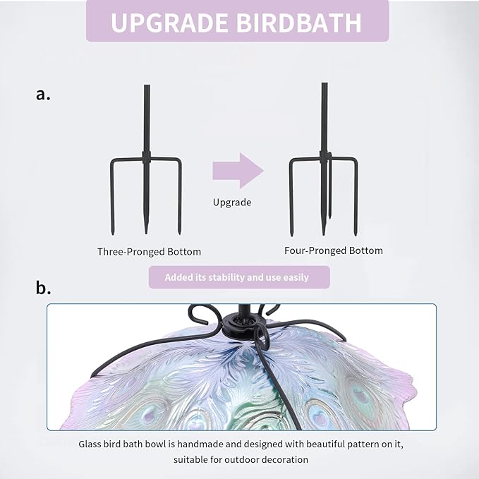 MUMTOP Glass Bird Bath, Garden Outdoor Birdbaths Birdfeeder - Image 6