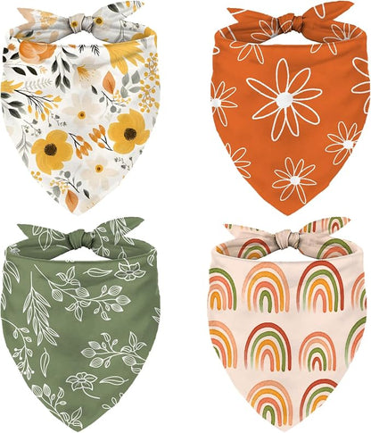 Whaline 4Pcs Boho Pet Bandanas Spring Daisy Dog Scarf Washable Adjustable by Whaline