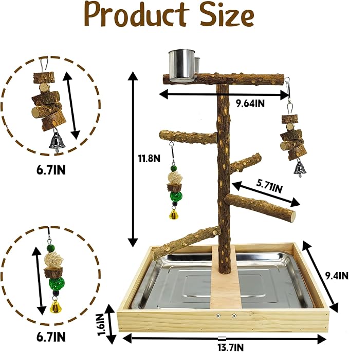 Tfwadmx Bird Perch Natural Wood Stand Toy Parrot Play Stand Platform Bird Cage - Image 3