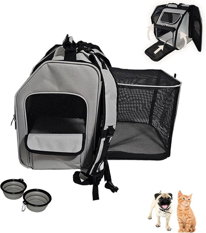 Expandable Pet Backpack Carrier – Dog & Cat, Bonus 2 Collapsible Pet Bowls by ZeusUrban