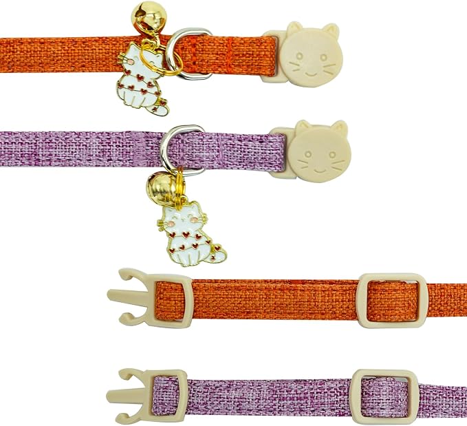 Elegant little tail 2 Pack Cat Collar- Halloween Orange&Purple Linnet Cat - Image 3