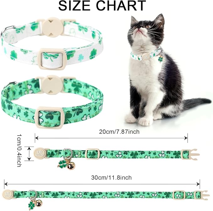 2Pack St. Patrick's Day Cat Collars, Spring Green Shamrock Cat Collars - Image 6