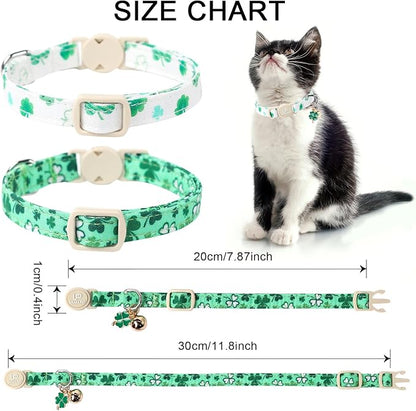 2Pack St. Patrick's Day Cat Collars, Spring Green Shamrock Cat Collars - Image 6