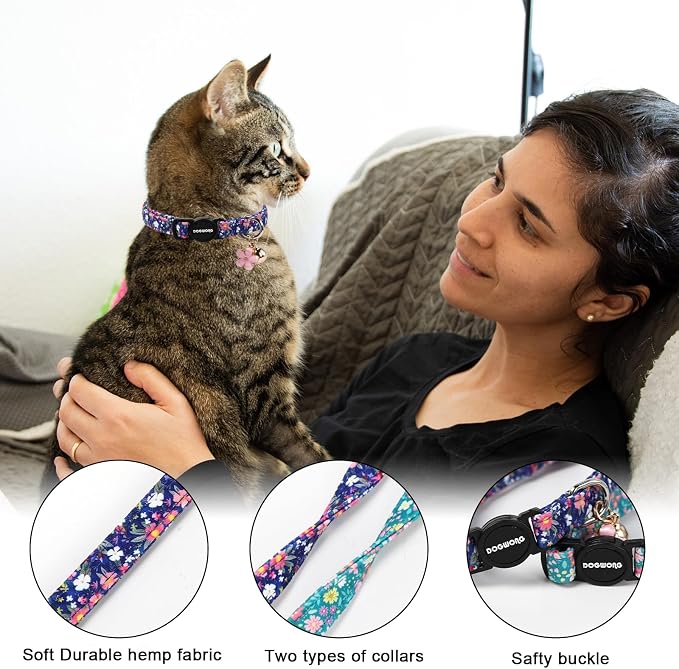 2 Pack Green Flower Cat Collars Breakaway - Image 2