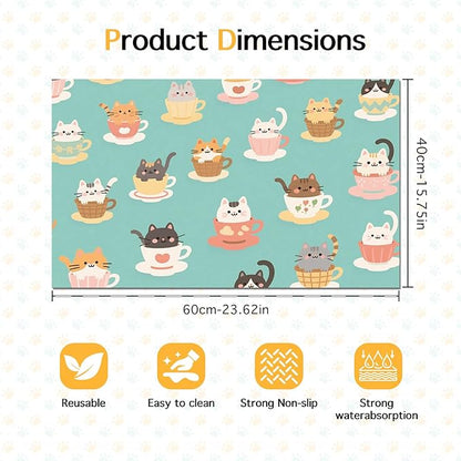 Cat Feeding Mat 24x16 inch Teacup Kitten Print Pet Bowl Placemat Non Slip Floor - Image 6