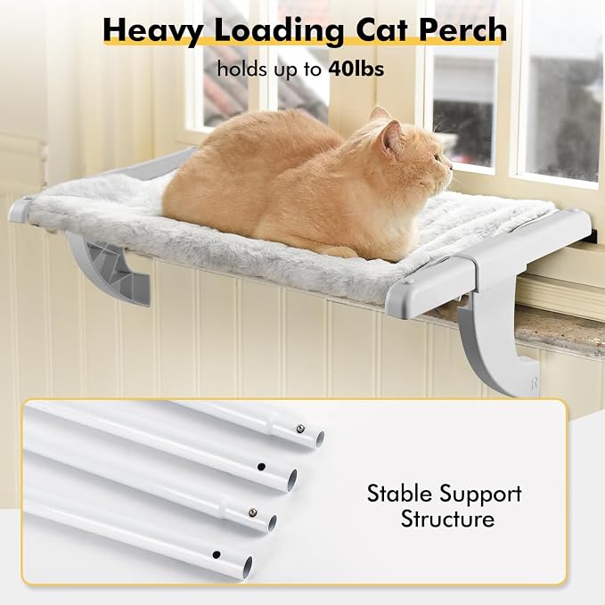 Window Sill Mount Cat Perch for Indoor Cats, One-Step Sliding Clamping Slot - Image 6
