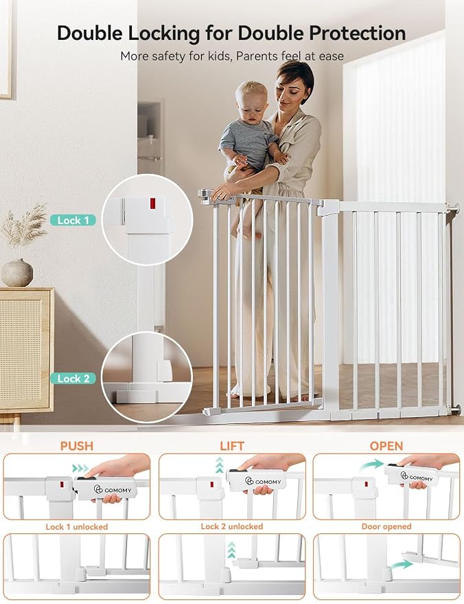 COMOMY 30" Tall Baby Gate for Stairs Doorways, Fits Openings 29.5" to 46" Wide - Image 3
