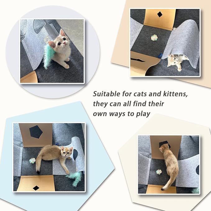 Cat Toys Tunnel for Indoor Cats, 4-Way Felt Cat Tunnel Play Mat - Image 4