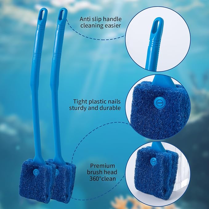 SLSON Aquarium Algae Scraper Double Sided Sponge Brush Cleaner Long Handle Fish - Image 4