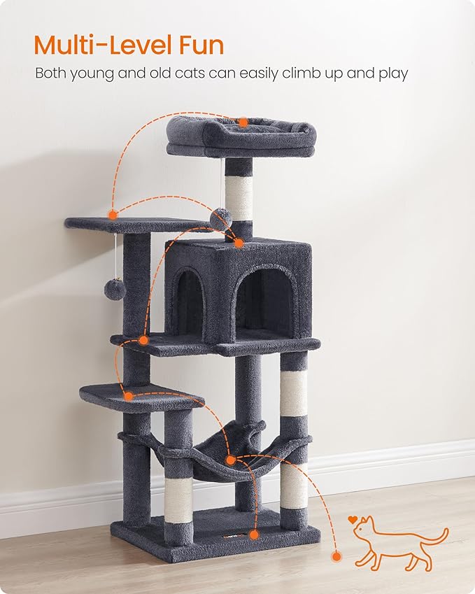 Feandrea Cat Tree, 44.1-Inch Cat Tower, Plush Multi-Level Condo - Image 3