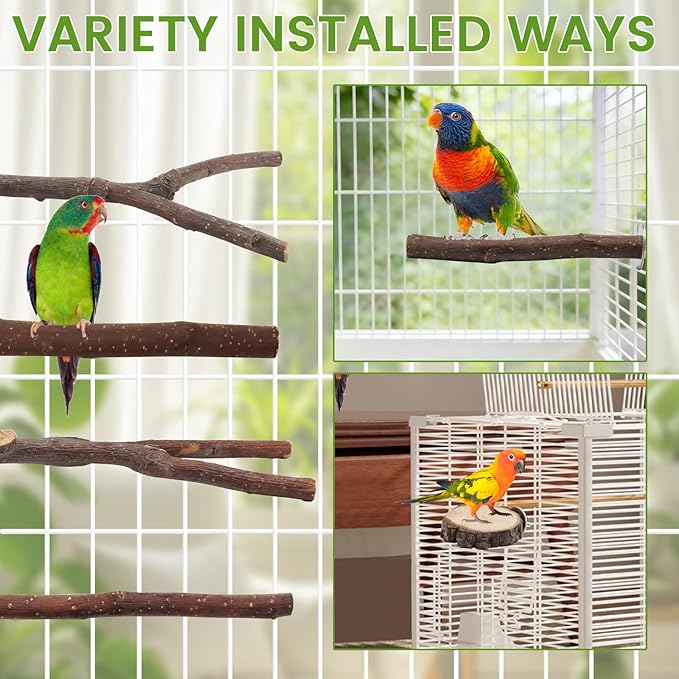 BILLIOTEAM 9PCS Apple Wood Bird Perches, Natural Parrot Stand & Chewing Toy - Image 6