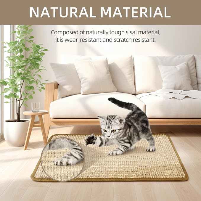 Cat Scratcher Mat, 23.6 X 15.7 Inch, Natural Sisal Cat Scratch Mats, Horizontal - Image 3