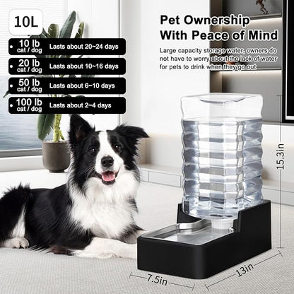 RIZZARI Stainless Steel Pet Water Feeder: 10L Gravity Leak-Proof Auto Refill - Image 2