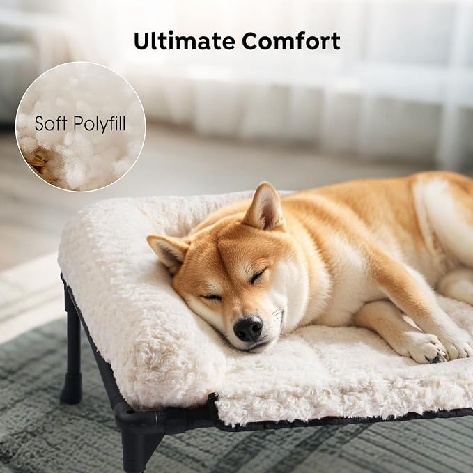 Veehoo Orthopedic Elevated Dog Bed Add Removable Deluxe Rose Plush Bolster - Image 2
